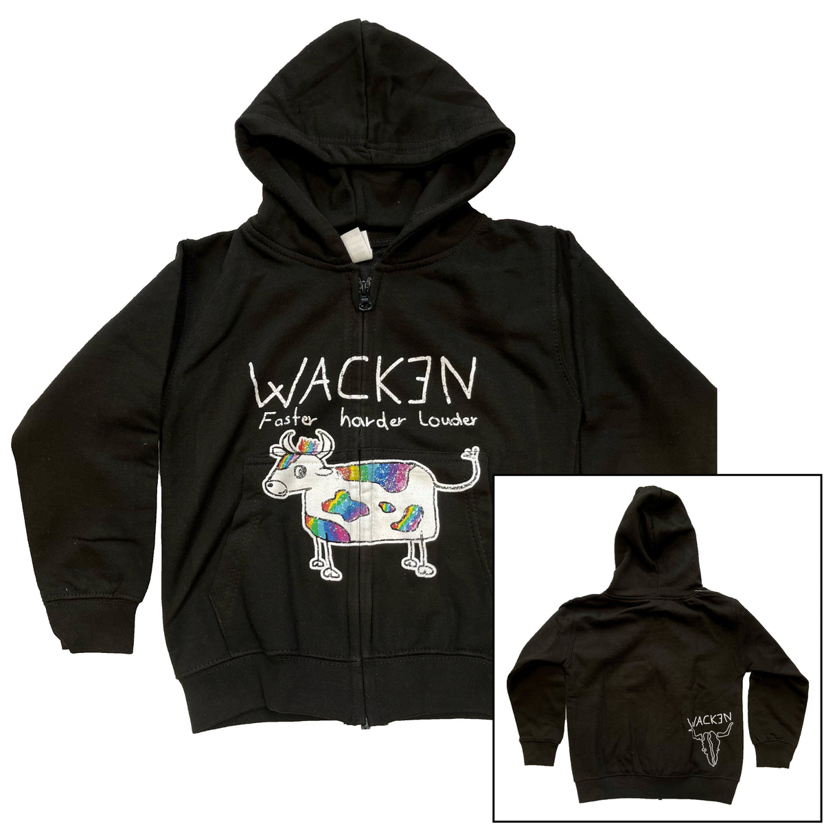 W:O:A - Kids HoodZip - Rainbow Cow black