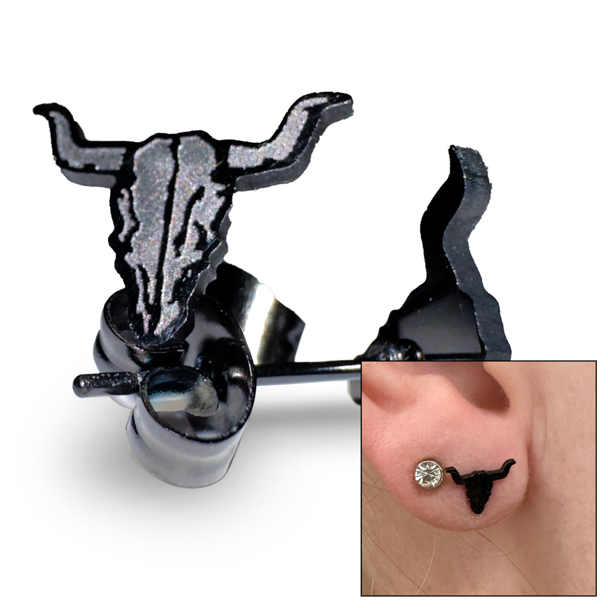 W:O:A - Ohrstecker 2er Set - Bullhead schwarz