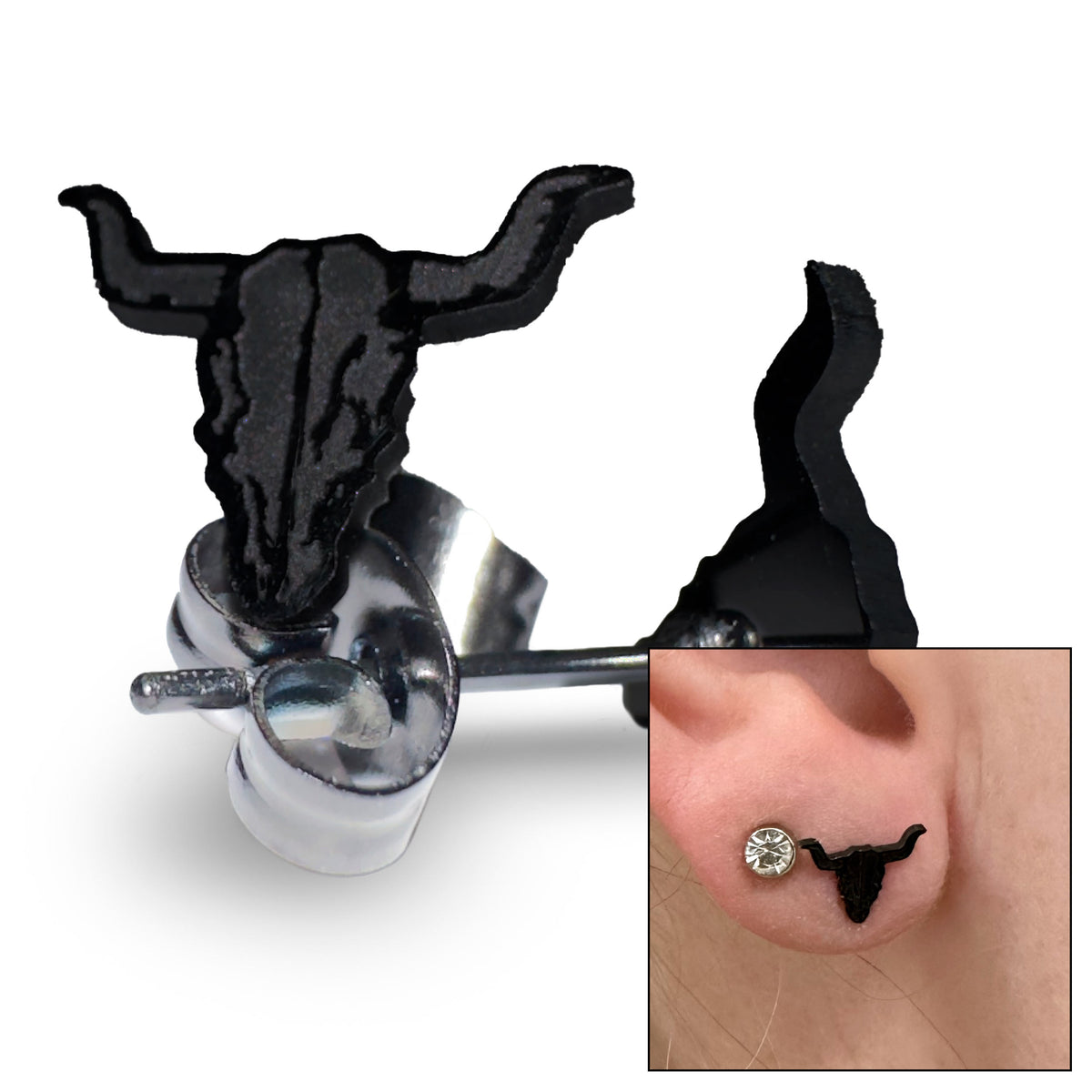 W:O:A - Ohrstecker 2er Set - Bullhead schwarz