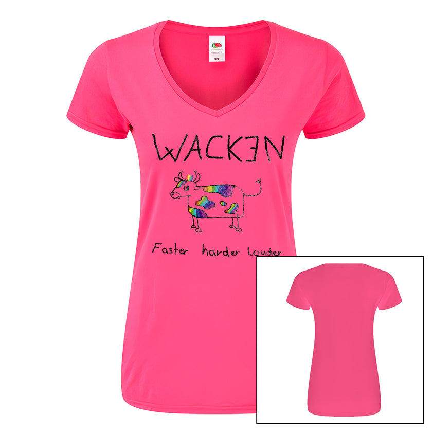 W:O:A - Girlie V-Neck - Rainbow Cow